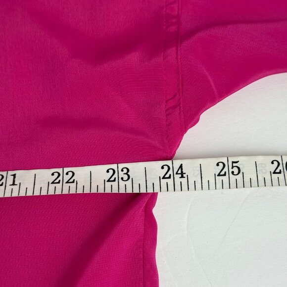 Hana Sung Bright Pink Shirt Dress Sz 12 Belted Hemmed 3/4 Sleeve Vintage Career - Picture 12 of 16